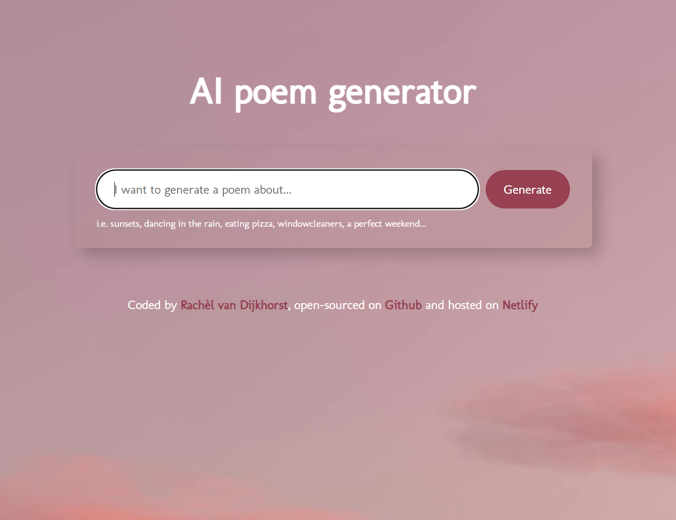 Image of the AI poem generator Rachèl van Dijkhorst created.