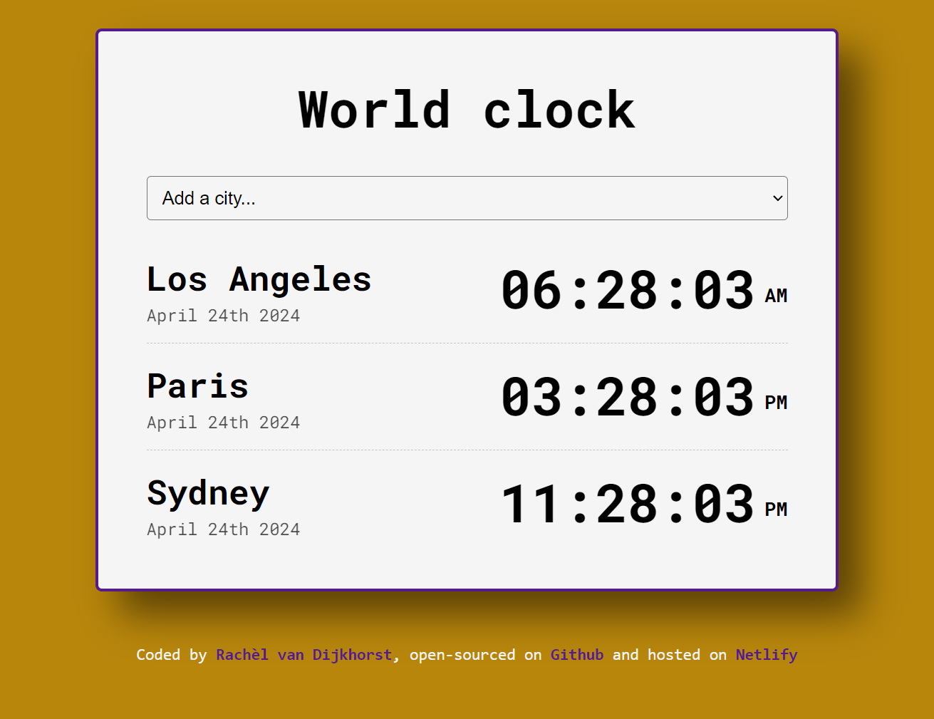 Image of the World Clock Rachèl van Dijkhorst created.