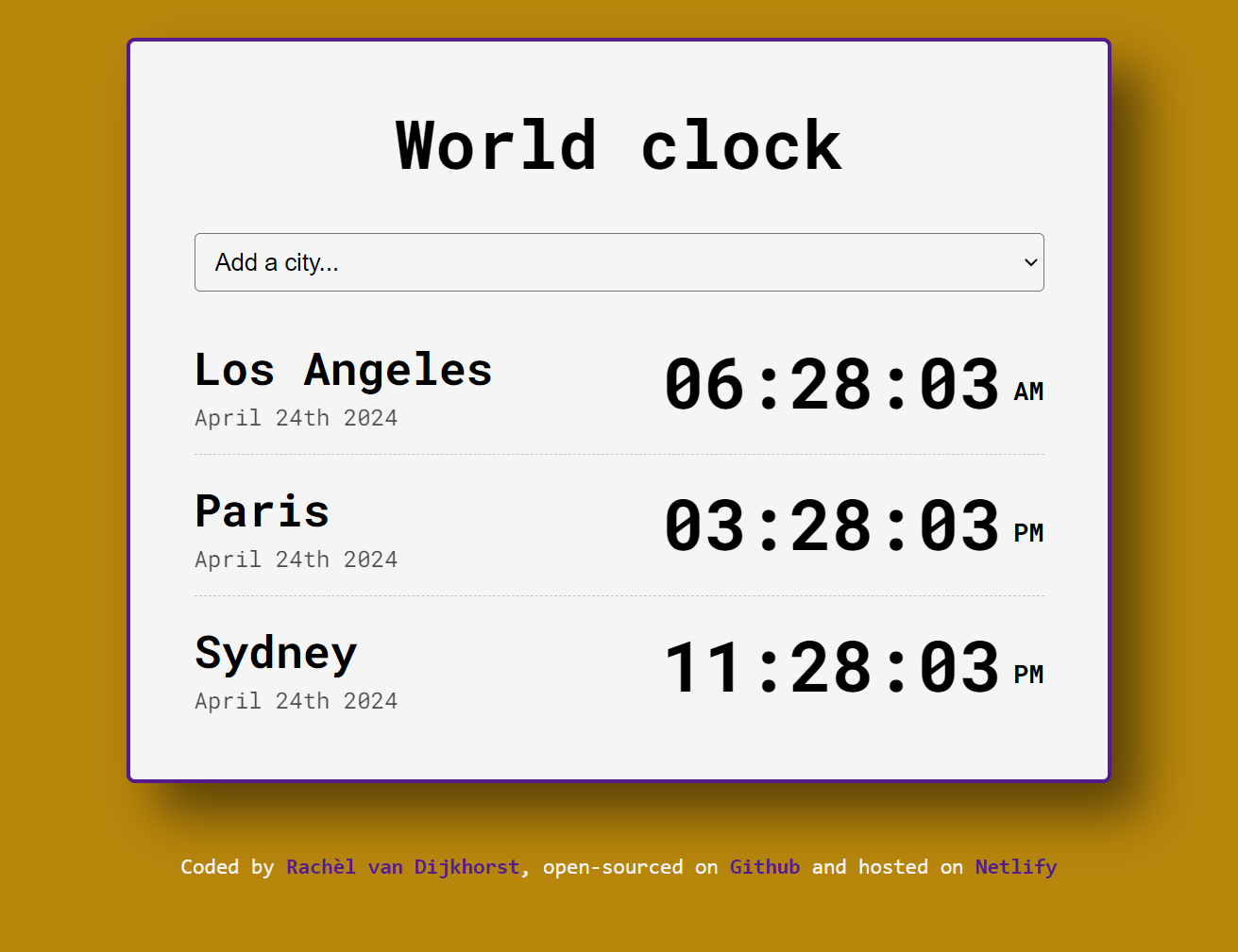 Image of the World Clock that Rachèl van Dijkhorst created.