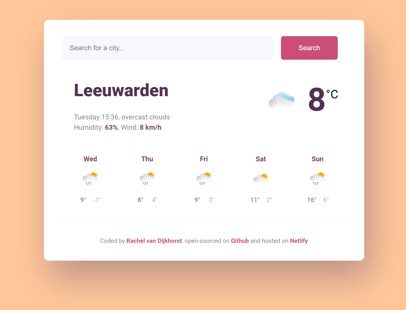 Image of the Weather Application Rachèl van Dijkhorst created.
